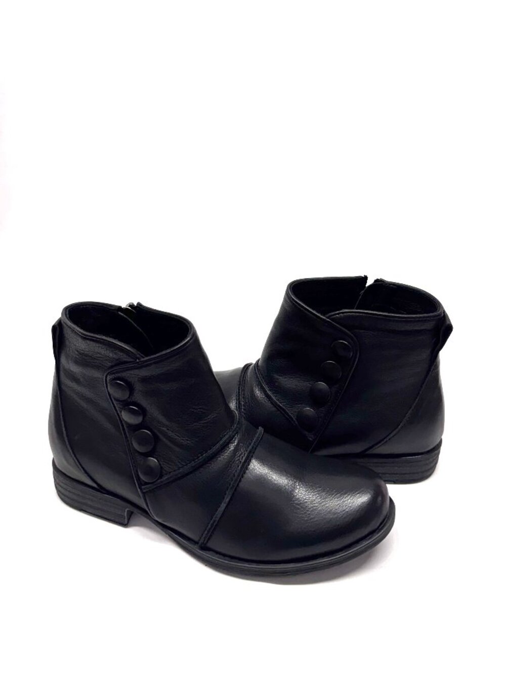 MIZ MOOZ SOFT LEATHER BOOTIE SIDE ZIP / BUTTONS BLACK 37EU / 7US NEW # B 02